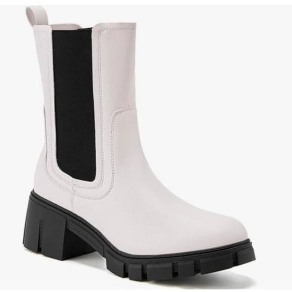 NWT Tinstree Lug Sole Platform Mid Calf Elastic Chunky Block Heel Chelsea Boots - Picture 1 of 10